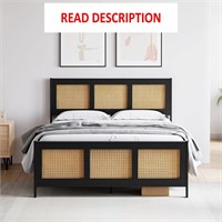 Queen Bed Frame with Rattan Headboard