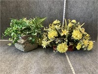 Two Faux Floral Baskets