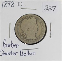 1898 O BARBER SILVER QUARTER DOLLAR