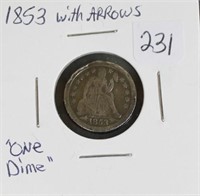 1853 WITH ARROWS SEATED LIBERTY DIME