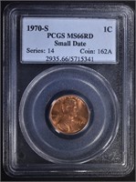 1970-S SMALL DATE LINCOLN CENT, PCGS MS-66 RED
