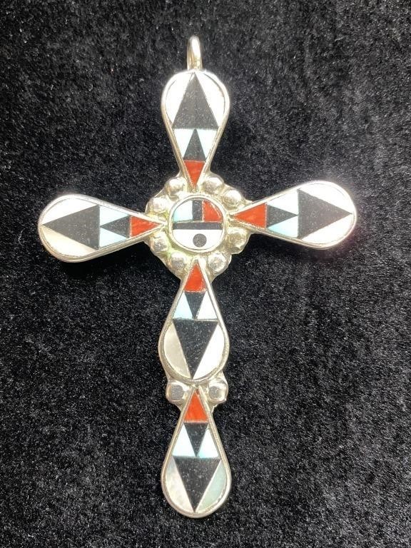 ZME Zuni Sterling Silver Inlaid Pendant