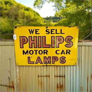 "WE SELL PHILLIPS MOTOR CAR LAMPS" ENAMEL SIGN