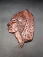 Vintage Hand Carved Wood Indian Head Plaque