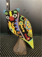 Mexican Huichol wooden Carved Beaded Owl