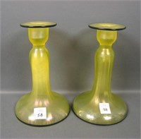 Two US Glass Topaz  # 151 Dome Candlesticks