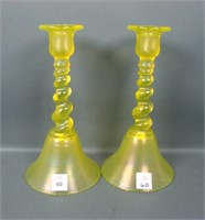 US Glass Topaz  # 315 Twist Dome Ftd Candlesticks