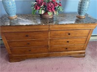 Wood 6 drawer dresser with marble top