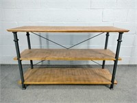 Metal Frame Three Tier Hall Table - Wood Shelves