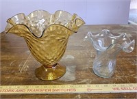 Beautiful Amber and Clear Ruffled Top Vases