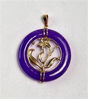 14K Gold Purple Jade Pendant 3 Grams