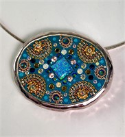 16" Sterling Opal/Crystal Pendant Necklace 24 Gr