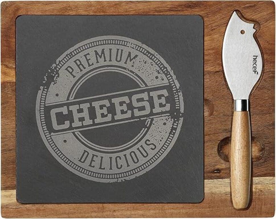 hecef Acacia Wood Cheese Board Set with Black Slat