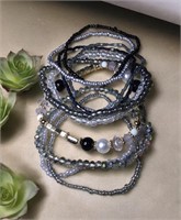 D3) Bohemian 10 strand seed bead bracelet stack