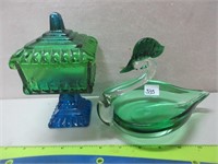 COLORFUL FOOTED CANDY DISH + BIRD DISH - NOTE