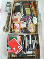 Two boxes of assorted desk/office supplies