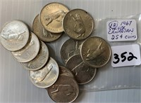 12 Can. Silver 1967 Puma 25 Cents Coins