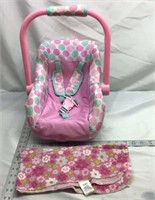 F8) DOLL CAR SEAT AND BLANKIE