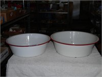 Vintage Enamelware Tubs- White w/ Red Trim