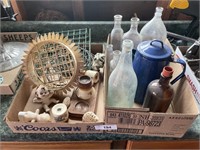 VINTAGE GLASS BOTTLES, COFFEE POT, AND MORE