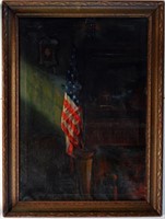 AMERICAN SCHOOL OLD GLORY THE FLAG PAINTING SIGNED