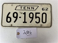 License Plate 1962 Tenn