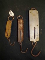 3 vintage hanging balance hand scales