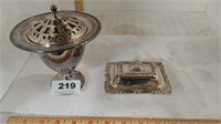 2 silver plated dishes with lids