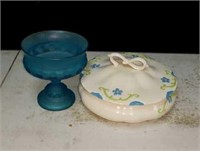 Light blue compote and floral dish