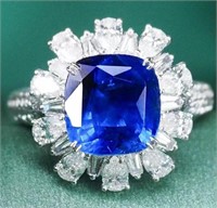 5.7ct Royal Blue Sapphire Ring 18K Gold