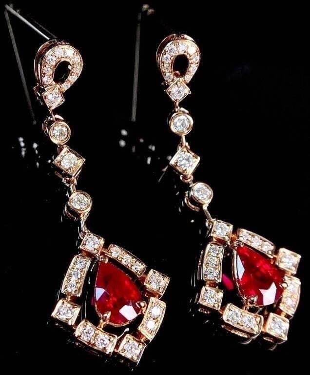 1.2ct Pigeon Blood Ruby Dangle Earrings 18K Gold