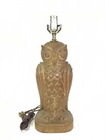 Carved Oak 14" Wooden Owl Lamp