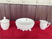 Fenton Hobnail bowl & cream and Sugar