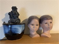 Fountain & (2) Ceramic Heads