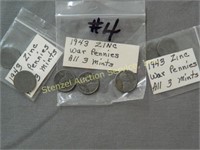 (9) 1943 Steel/Zinc War Pennies (All 3 Mints)