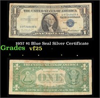 1957 $1 Blue Seal Silver Certificate Grades vf+