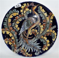 Porcelain plate, peacock & leaves