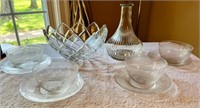 Etched glass bowls and saucers, Heavy Crystal bowl