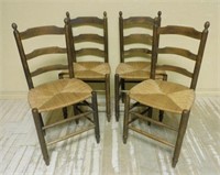 Ladder Back Rush Woven Seat Oak Chairs.