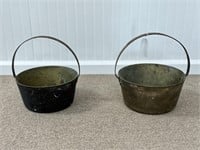 2 Heavy Brass Handled Buckets