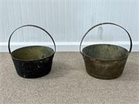 2 Heavy Brass Handled Buckets