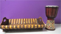 Wood Tray & African Style Small Drum