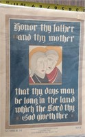 1932 HONOR THY FATHER & THY MOTHER ORIGINAL LITHO