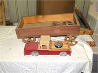 (2) Hand Made Wooden Toys - a Truck and a Wagon -