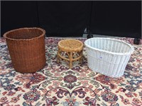 Medium wicker baskets (2), &  small stool