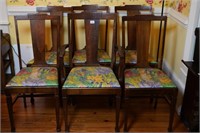 (6) Oak T. Back Chairs w/Tropical Fabric