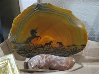 PAIR OF VICTORIAN WALL PLAQUES & UNICORN LAMP