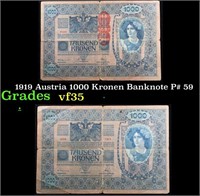 1919 Austria 1000 Kronen Banknote P# 59 Grades vf+