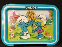 Vintage 80s Smurf metal tv tray