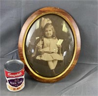 Oval Bubble Glass Wood Frame With Old Picture